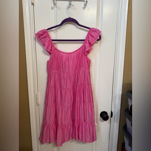 🌼H071 NWT Blu Pepper L pp17 unstretched Pink Ruffled Casual Dress - Picture 7 of 13